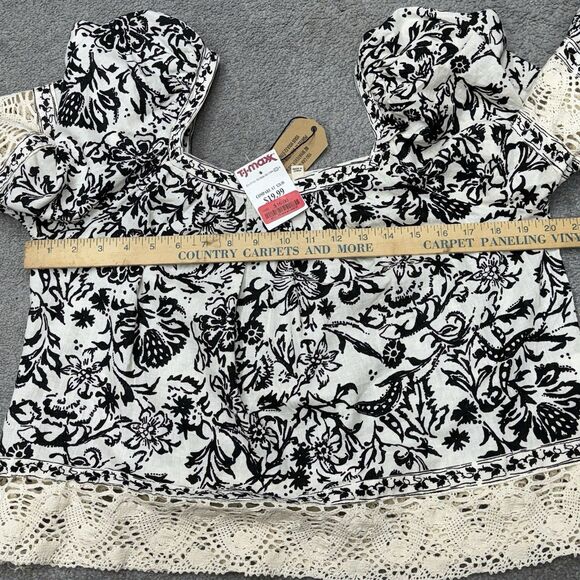 Christian Siriano Boho Peasant Top Size XL Linen Blend Black Floral Crochet Lace - Picture 10 of 12